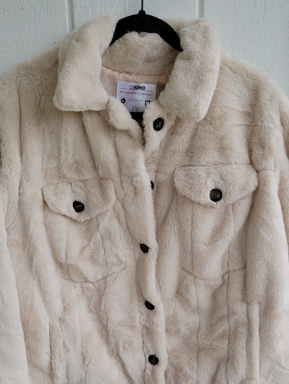 Ci Sono Cream Plush Faux-Fur Button Jacket